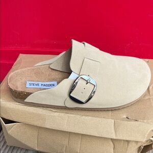 Steve Madden Beige Loafers with Silver Buckle